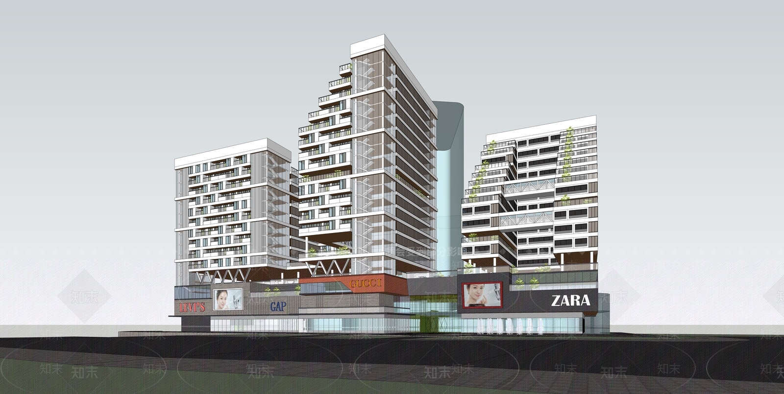 现代商场建筑SU模型下载【ID:1168887049】