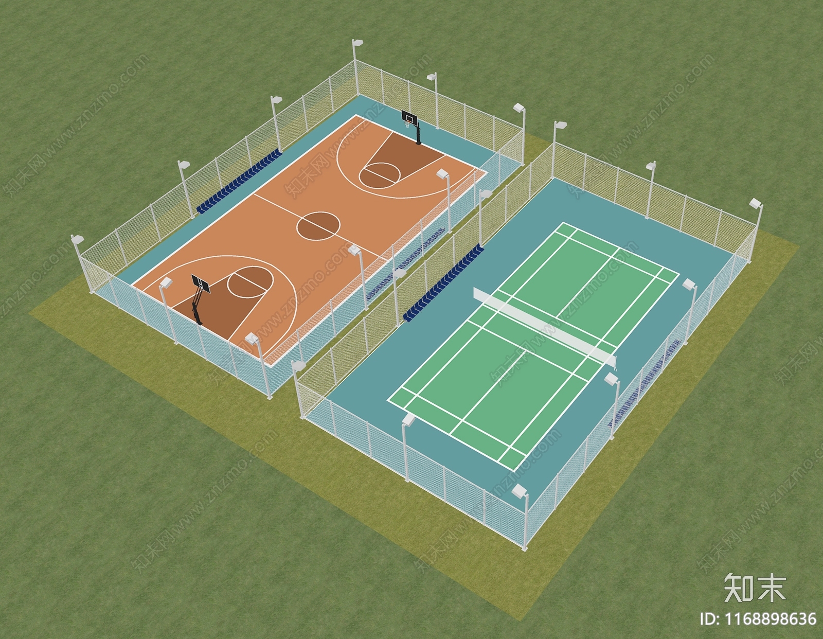 现代篮球场SU模型下载【ID:1168898636】