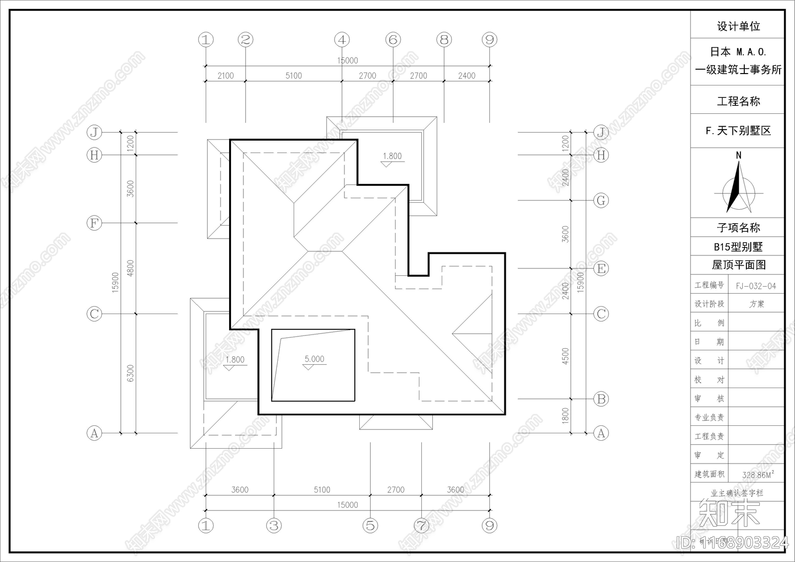 日式别墅建筑施工图下载【ID:1168903324】