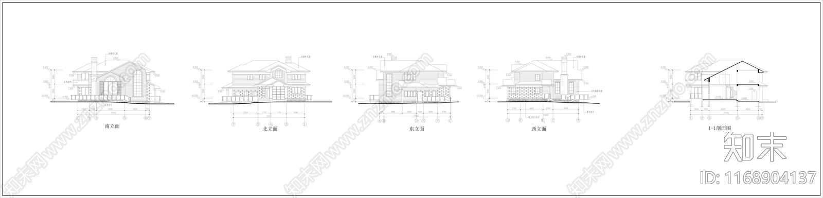 美式北欧别墅建筑cad施工图下载【ID:1168904137】