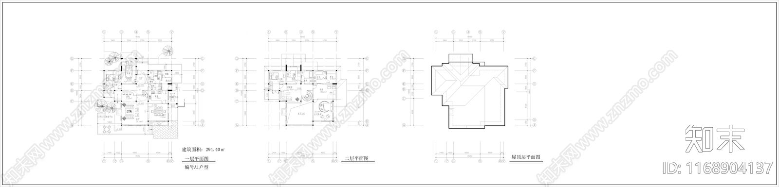 美式北欧别墅建筑cad施工图下载【ID:1168904137】