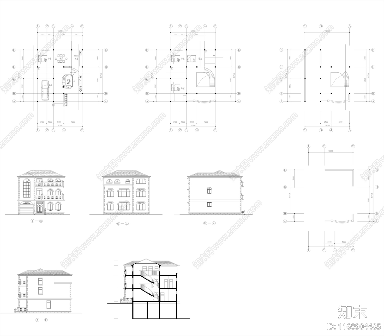 欧式别墅建筑cad施工图下载【ID:1168904485】