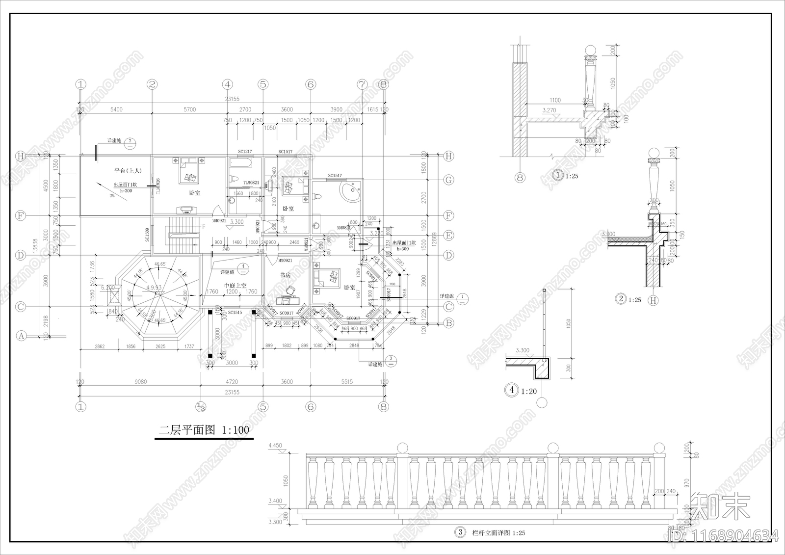 欧式别墅建筑cad施工图下载【ID:1168904634】