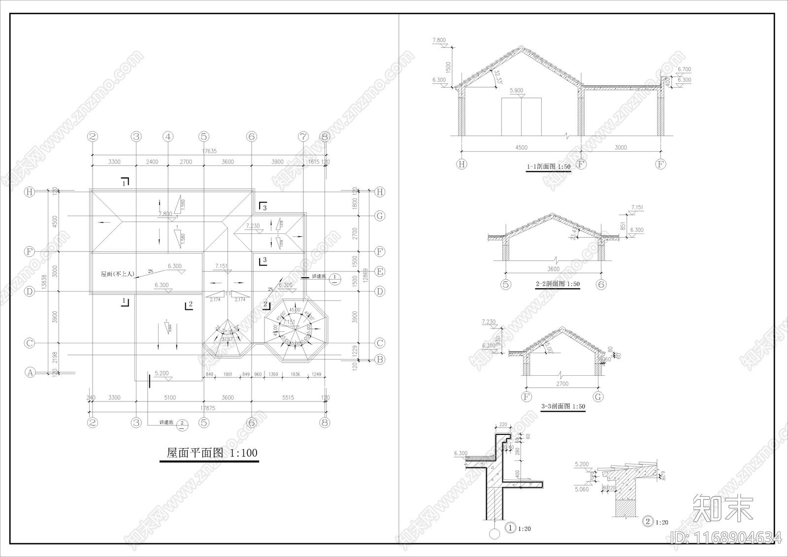 欧式别墅建筑cad施工图下载【ID:1168904634】