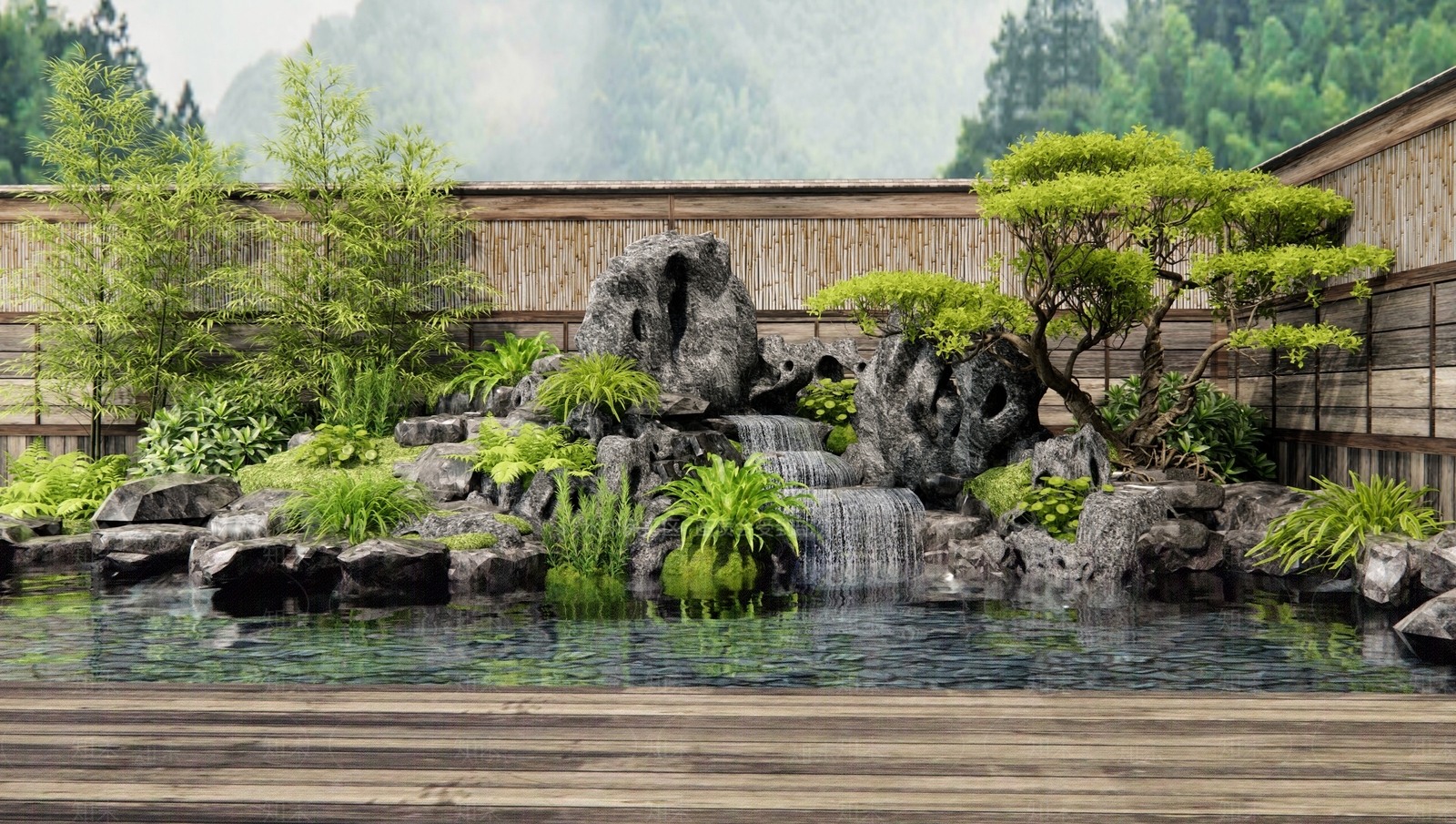 日式新中式水景SU模型下载【ID:1168905686】