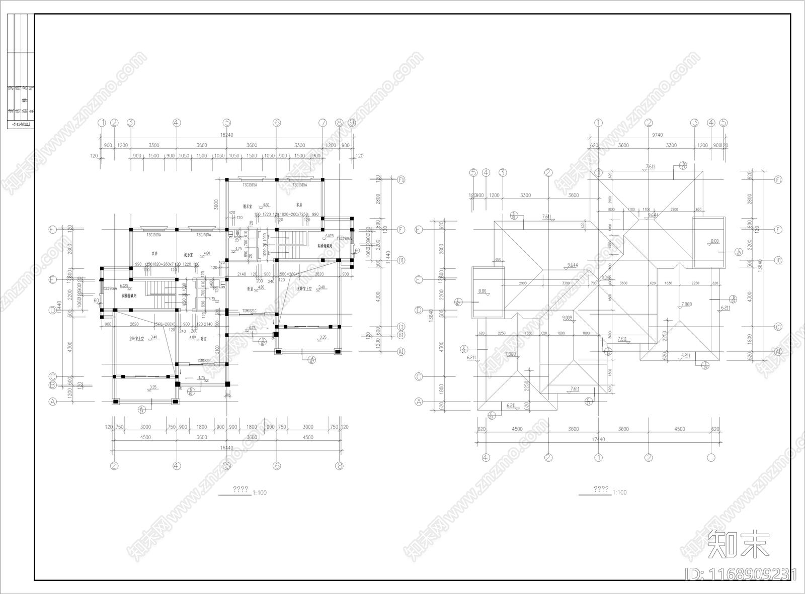 简约现代别墅建筑cad施工图下载【ID:1168909231】