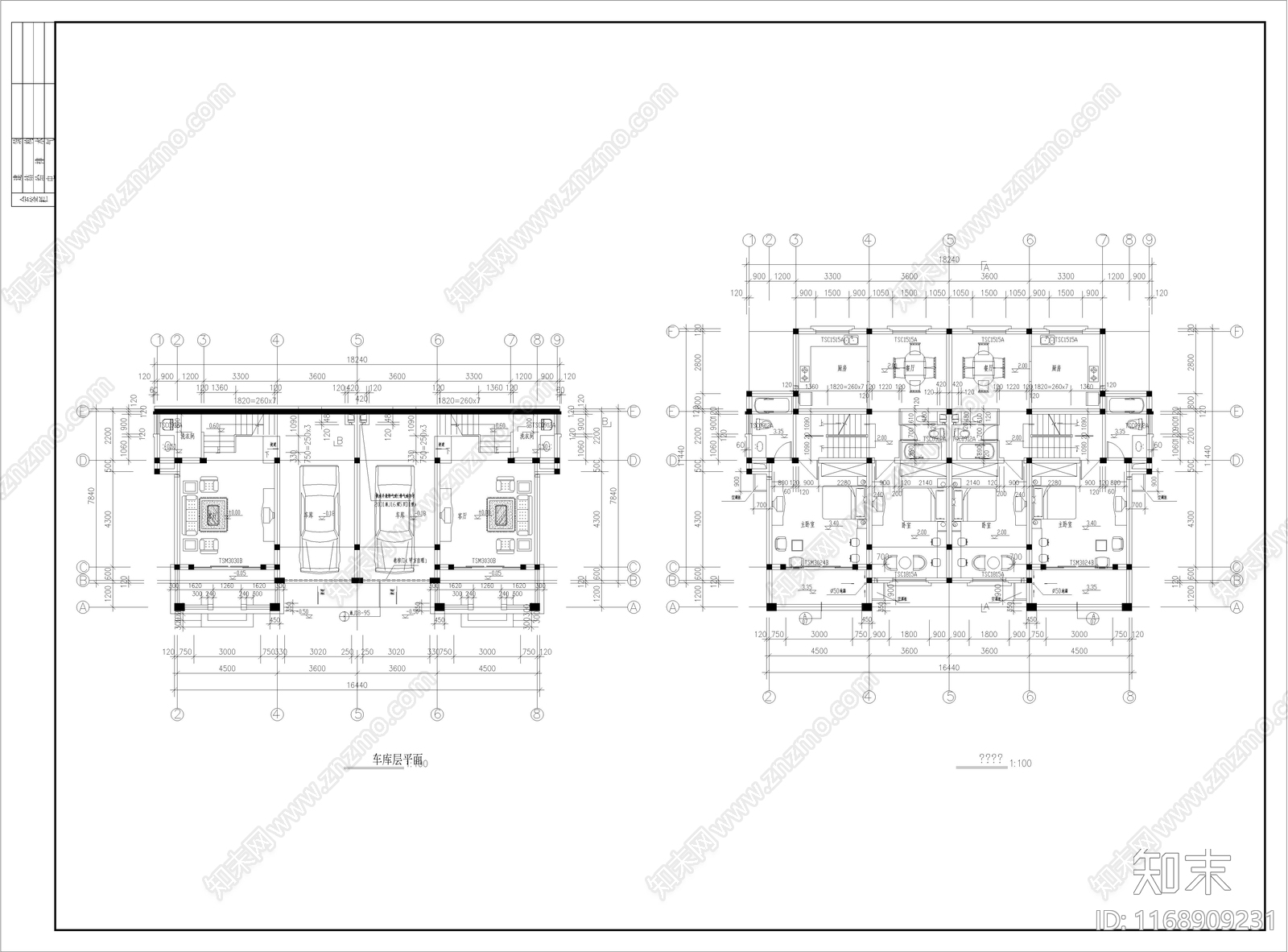 简约现代别墅建筑cad施工图下载【ID:1168909231】