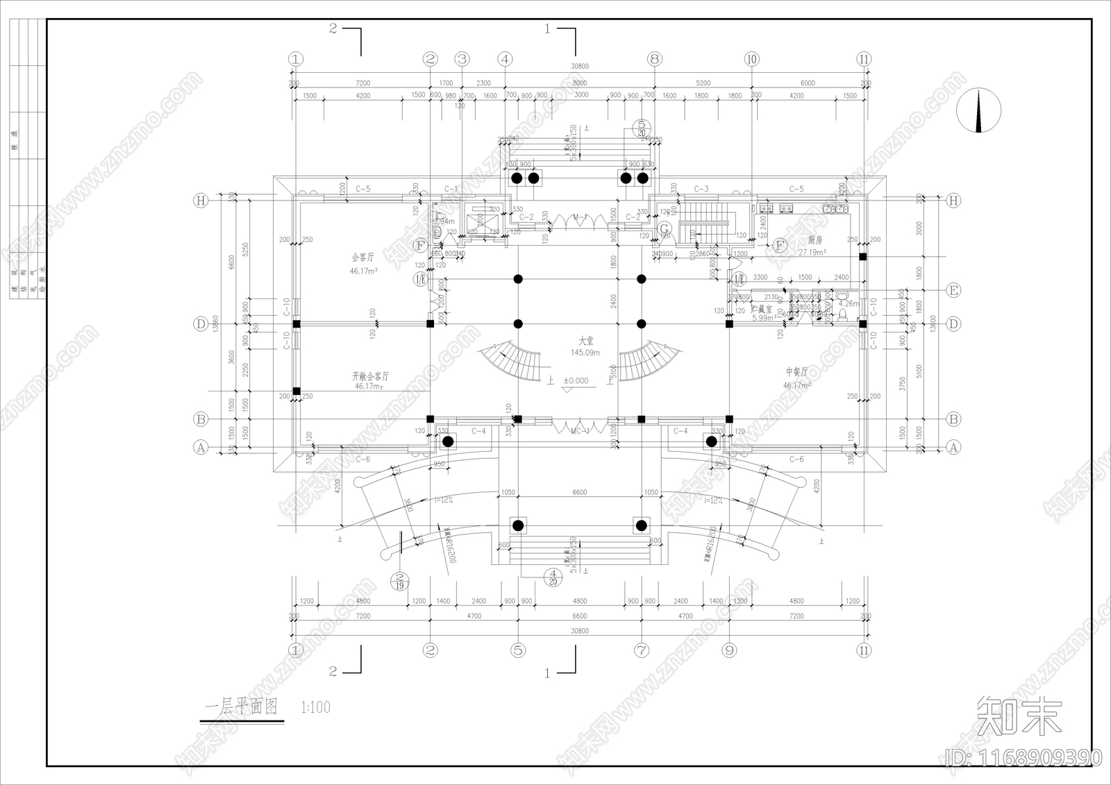 欧式别墅建筑cad施工图下载【ID:1168909390】