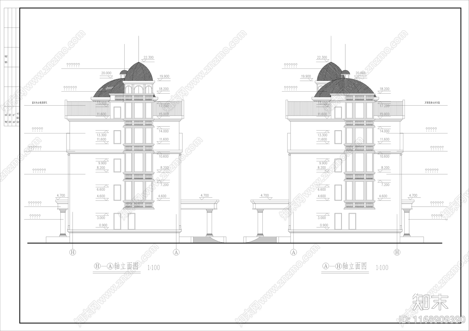 欧式别墅建筑cad施工图下载【ID:1168909390】