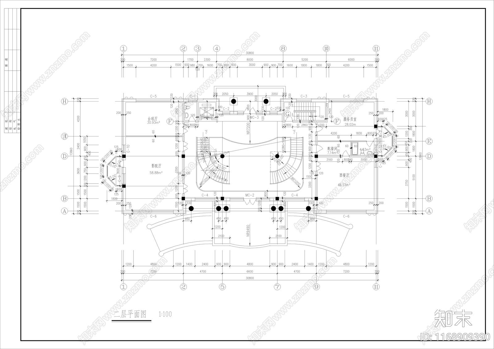 欧式别墅建筑cad施工图下载【ID:1168909390】