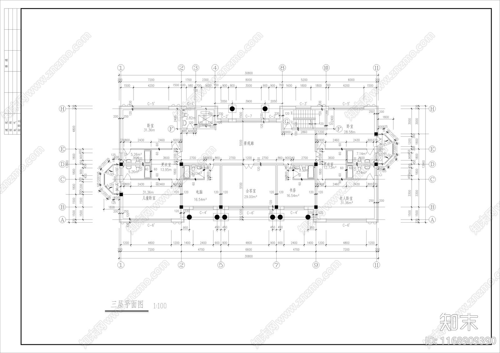 欧式别墅建筑cad施工图下载【ID:1168909390】