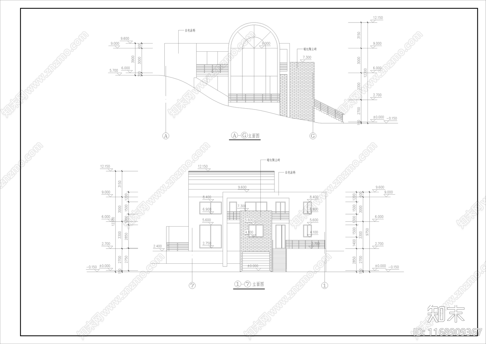 现代别墅建筑cad施工图下载【ID:1168909367】