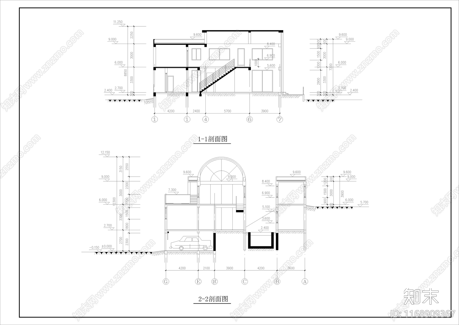 现代别墅建筑cad施工图下载【ID:1168909367】