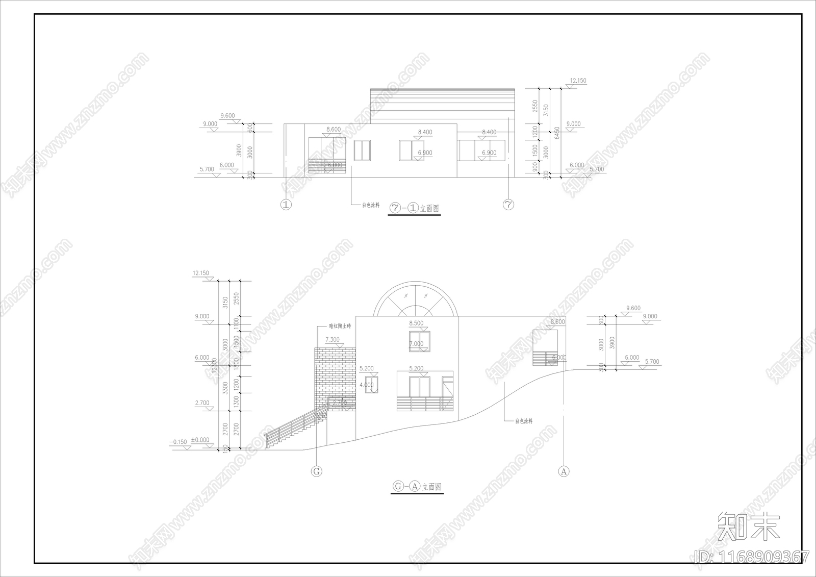 现代别墅建筑cad施工图下载【ID:1168909367】