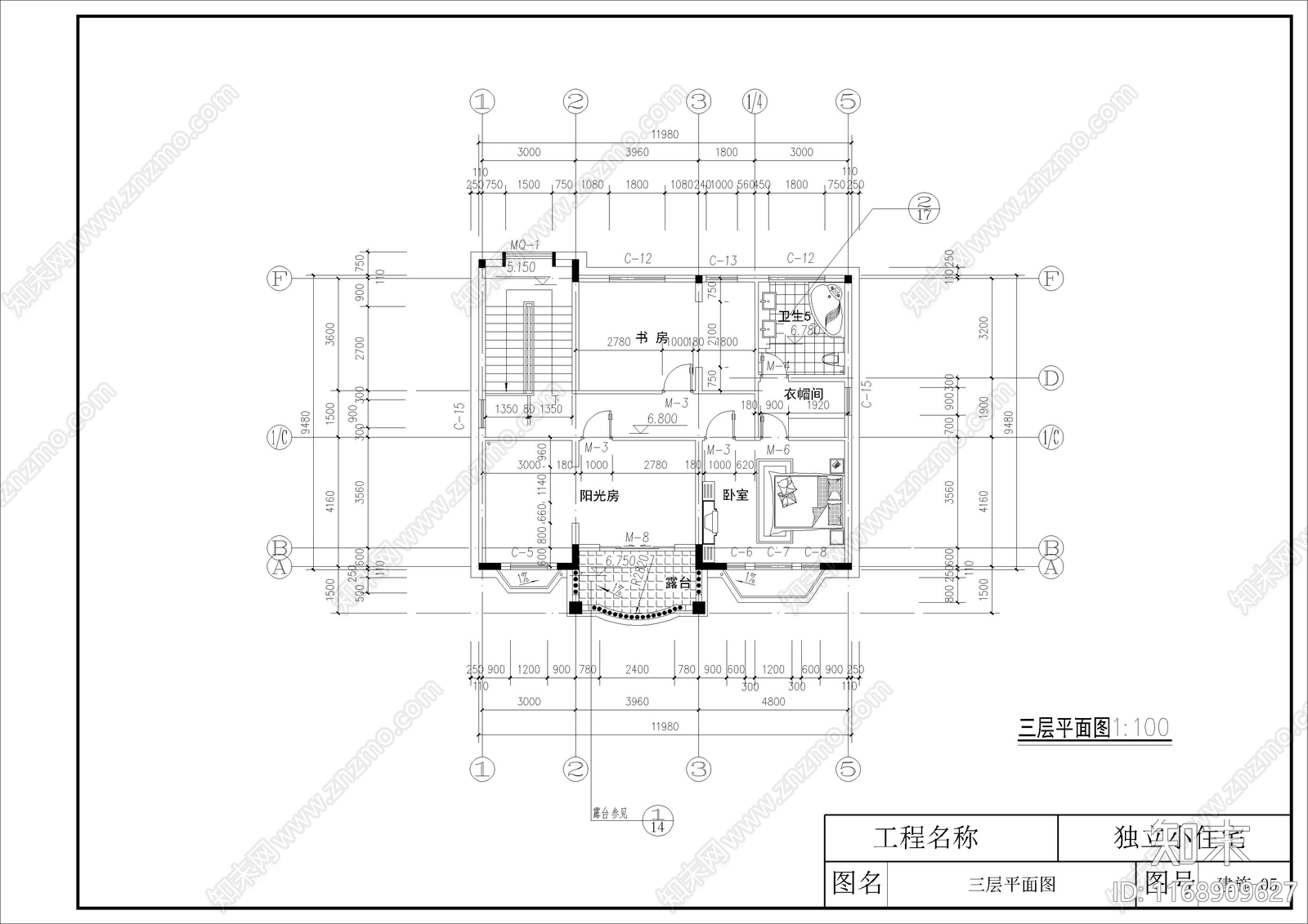 欧式别墅建筑cad施工图下载【ID:1168909627】