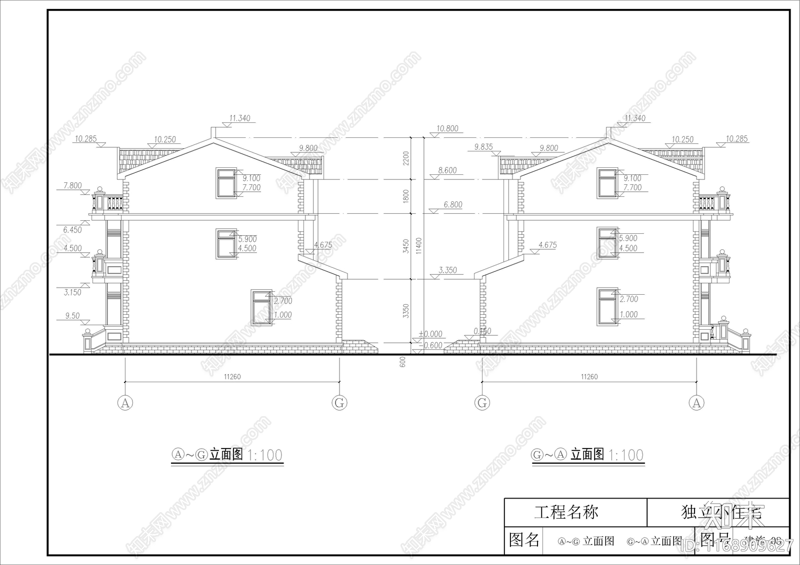 欧式别墅建筑cad施工图下载【ID:1168909627】