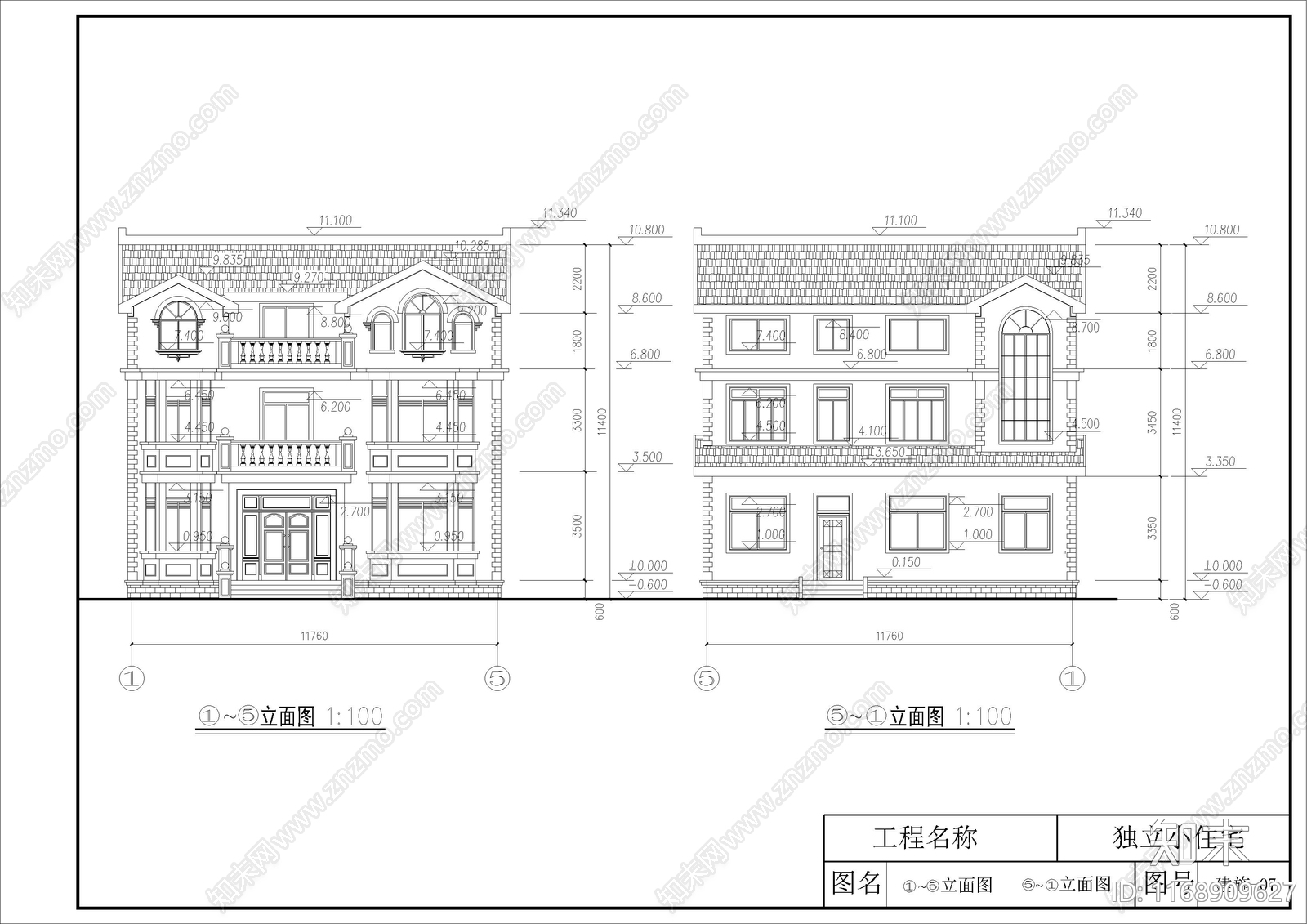 欧式别墅建筑cad施工图下载【ID:1168909627】