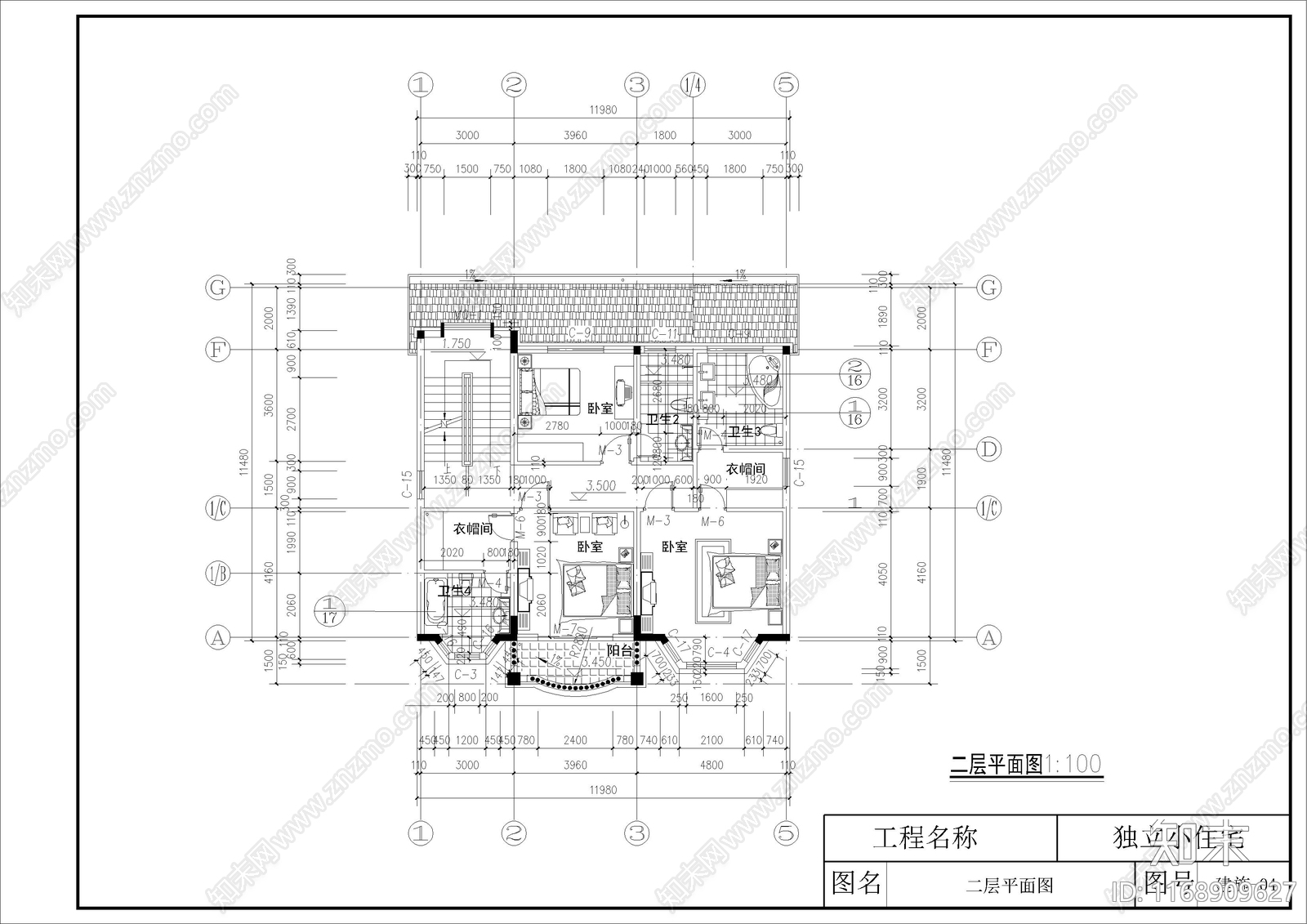 欧式别墅建筑cad施工图下载【ID:1168909627】