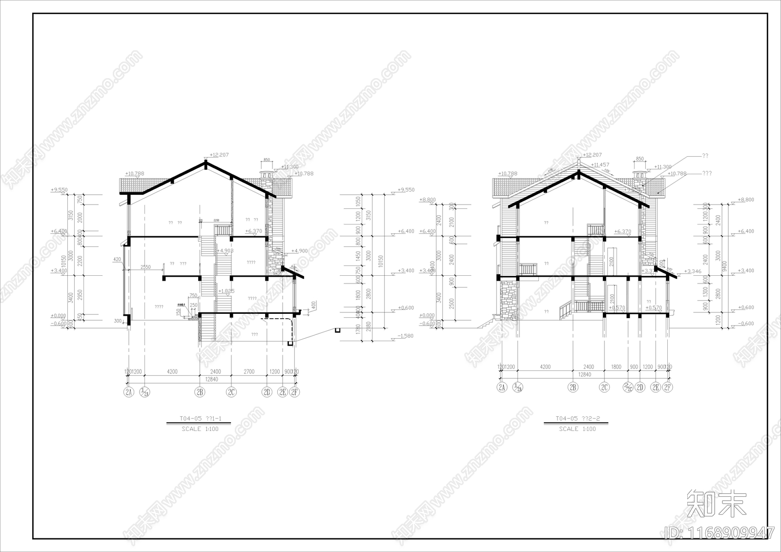 美式现代别墅建筑cad施工图下载【ID:1168909947】