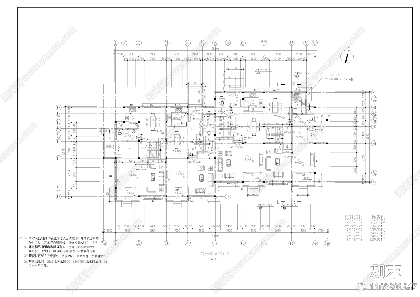 美式现代别墅建筑cad施工图下载【ID:1168909947】