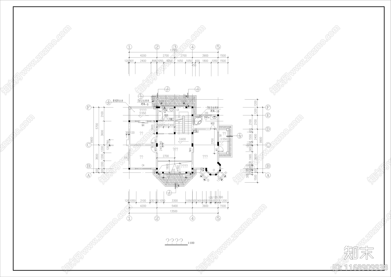 欧式别墅建筑cad施工图下载【ID:1168909938】