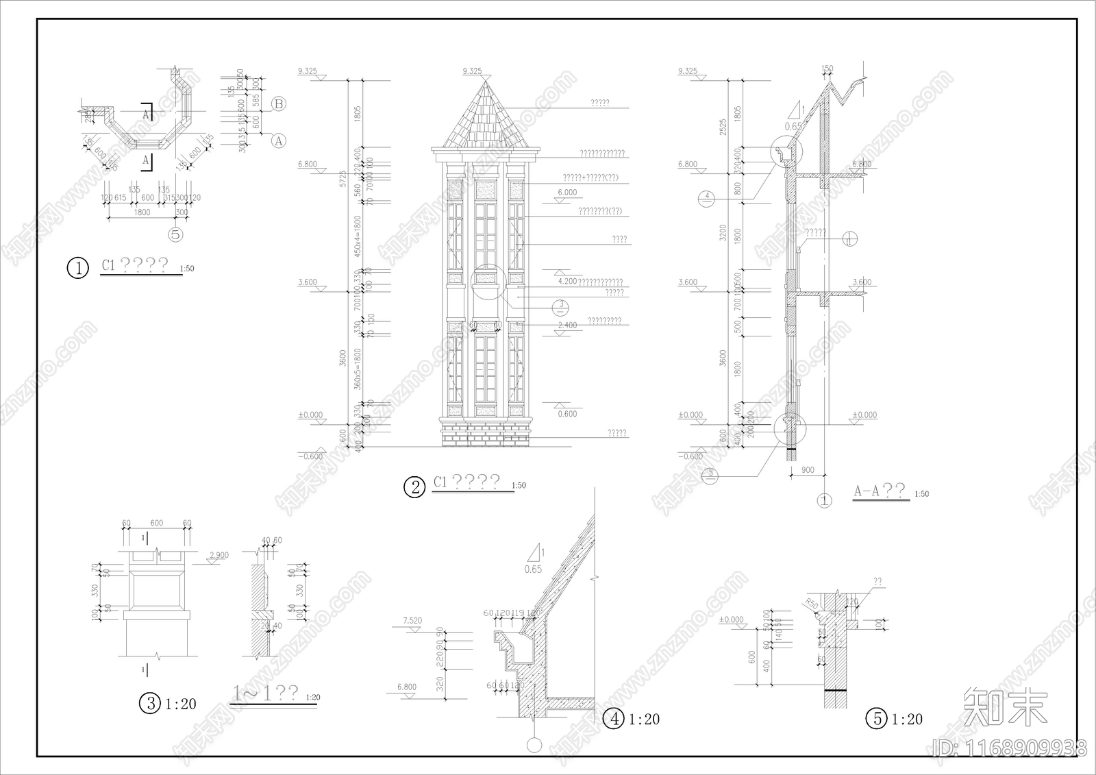 欧式别墅建筑cad施工图下载【ID:1168909938】