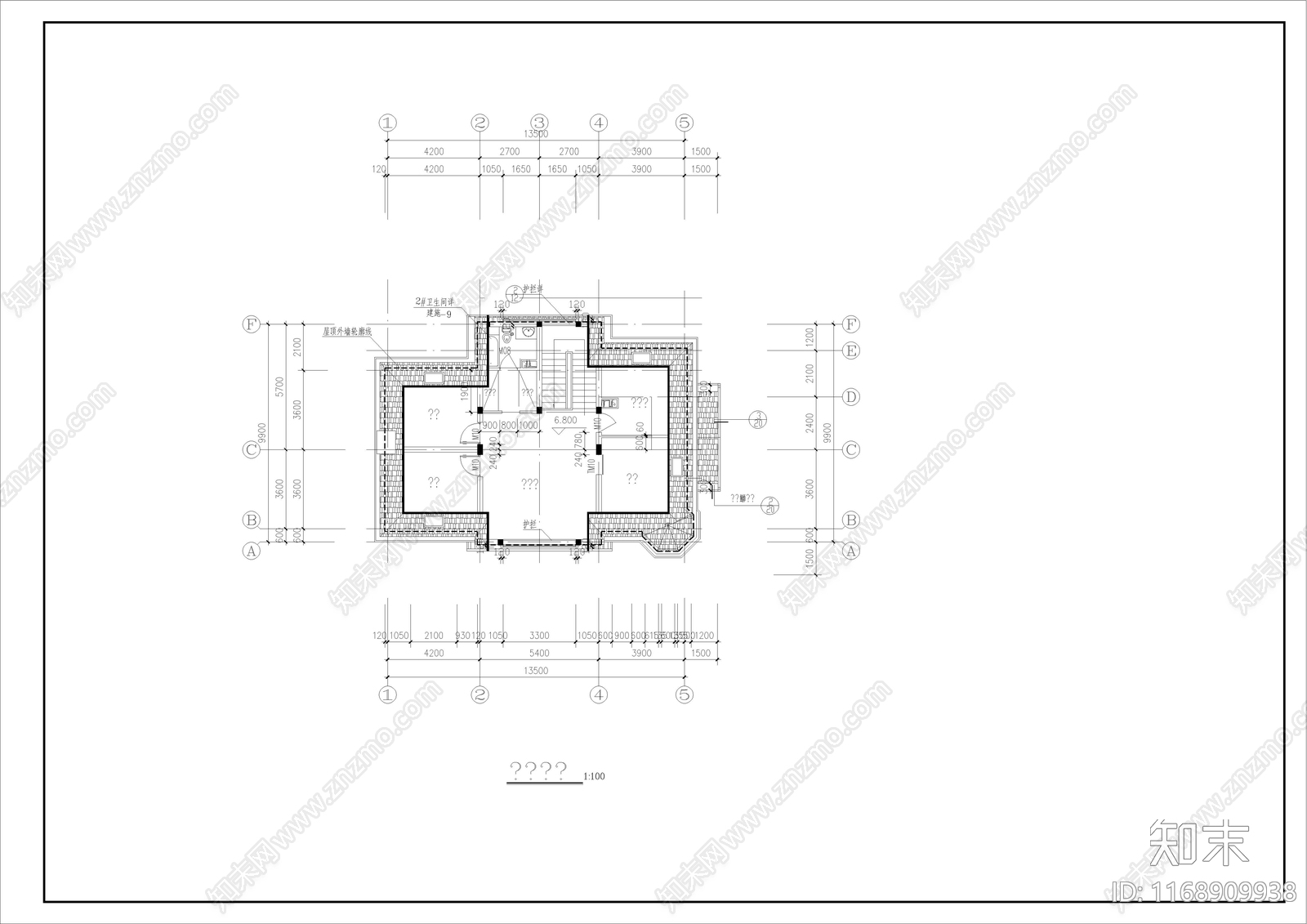 欧式别墅建筑cad施工图下载【ID:1168909938】