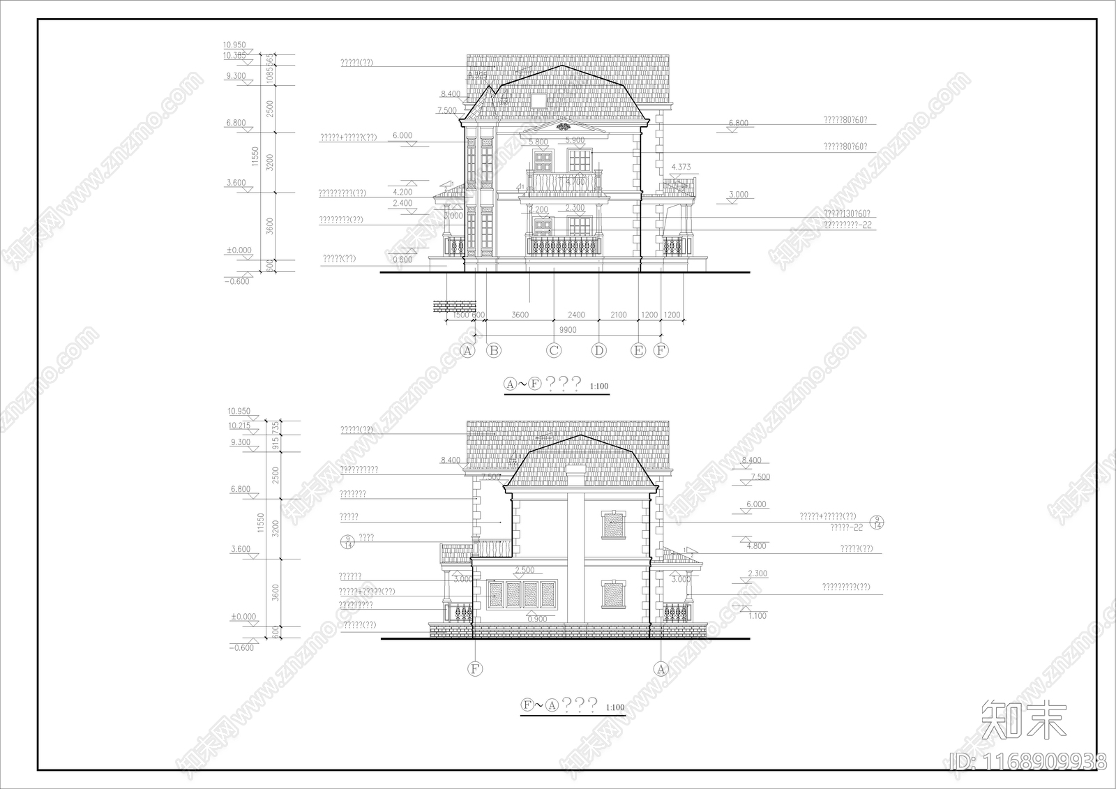 欧式别墅建筑cad施工图下载【ID:1168909938】