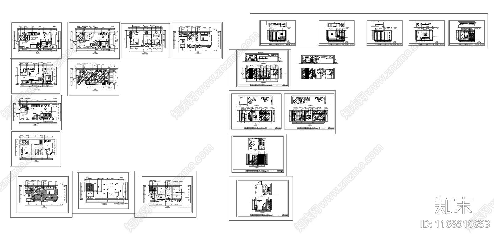 现代新中式整体家装空间cad施工图下载【ID:1168910693】