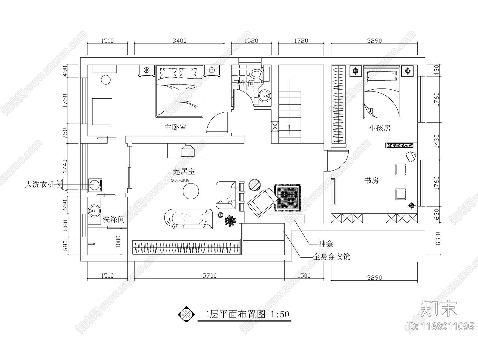 现代新中式整体家装空间cad施工图下载【ID:1168911095】