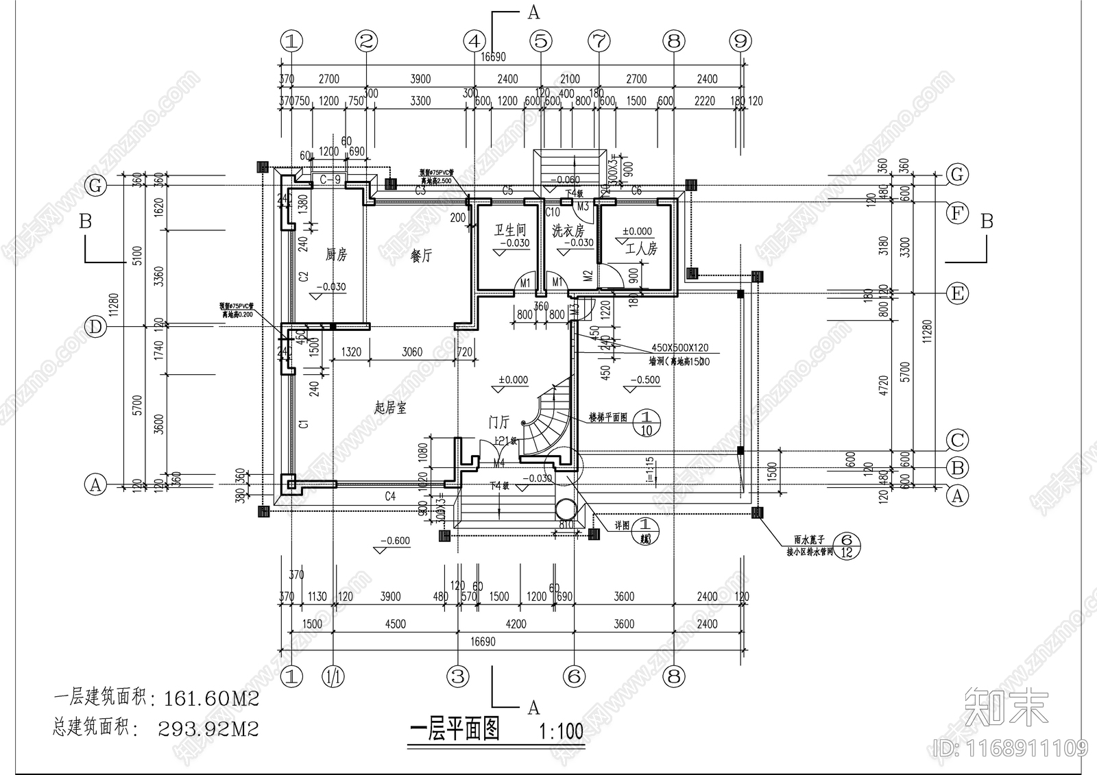 现代别墅建筑cad施工图下载【ID:1168911109】