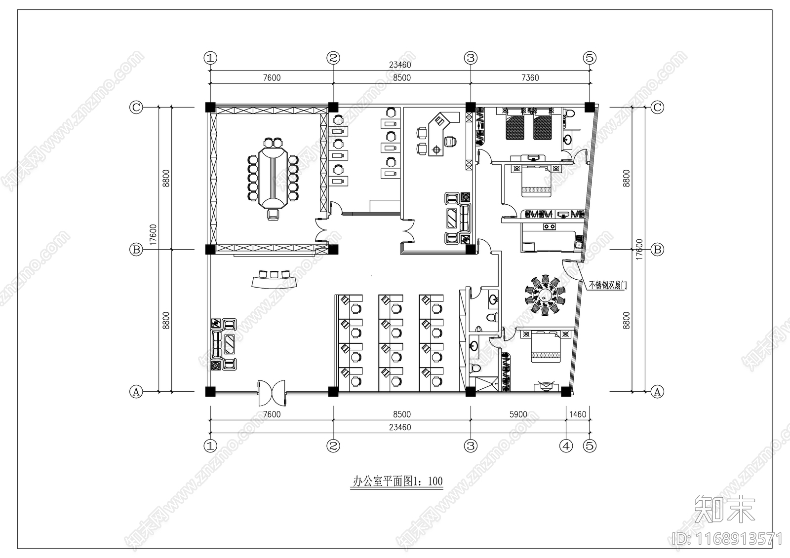 现代新中式办公室cad施工图下载【ID:1168913571】