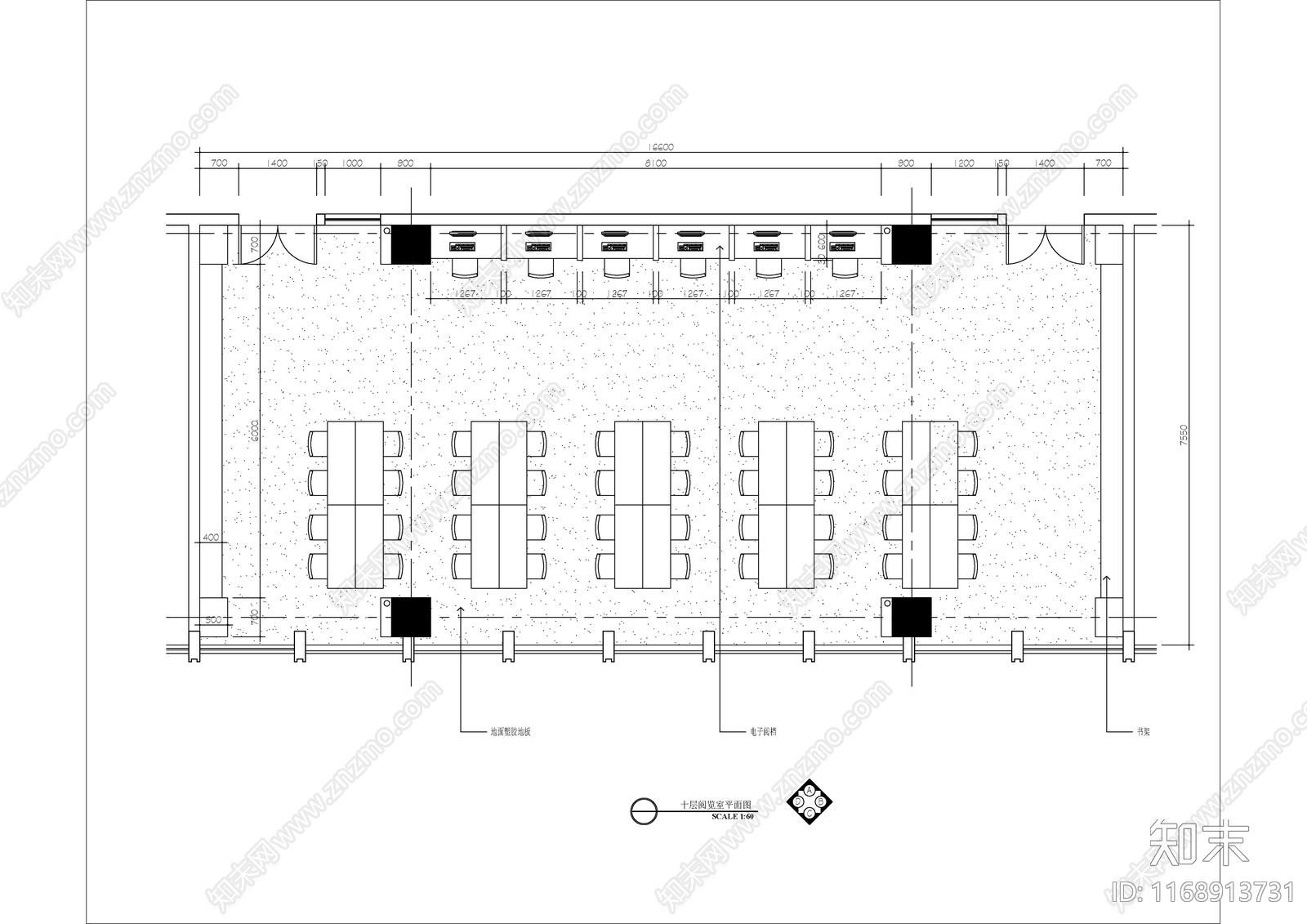 新中式现代阅览室施工图下载【ID:1168913731】