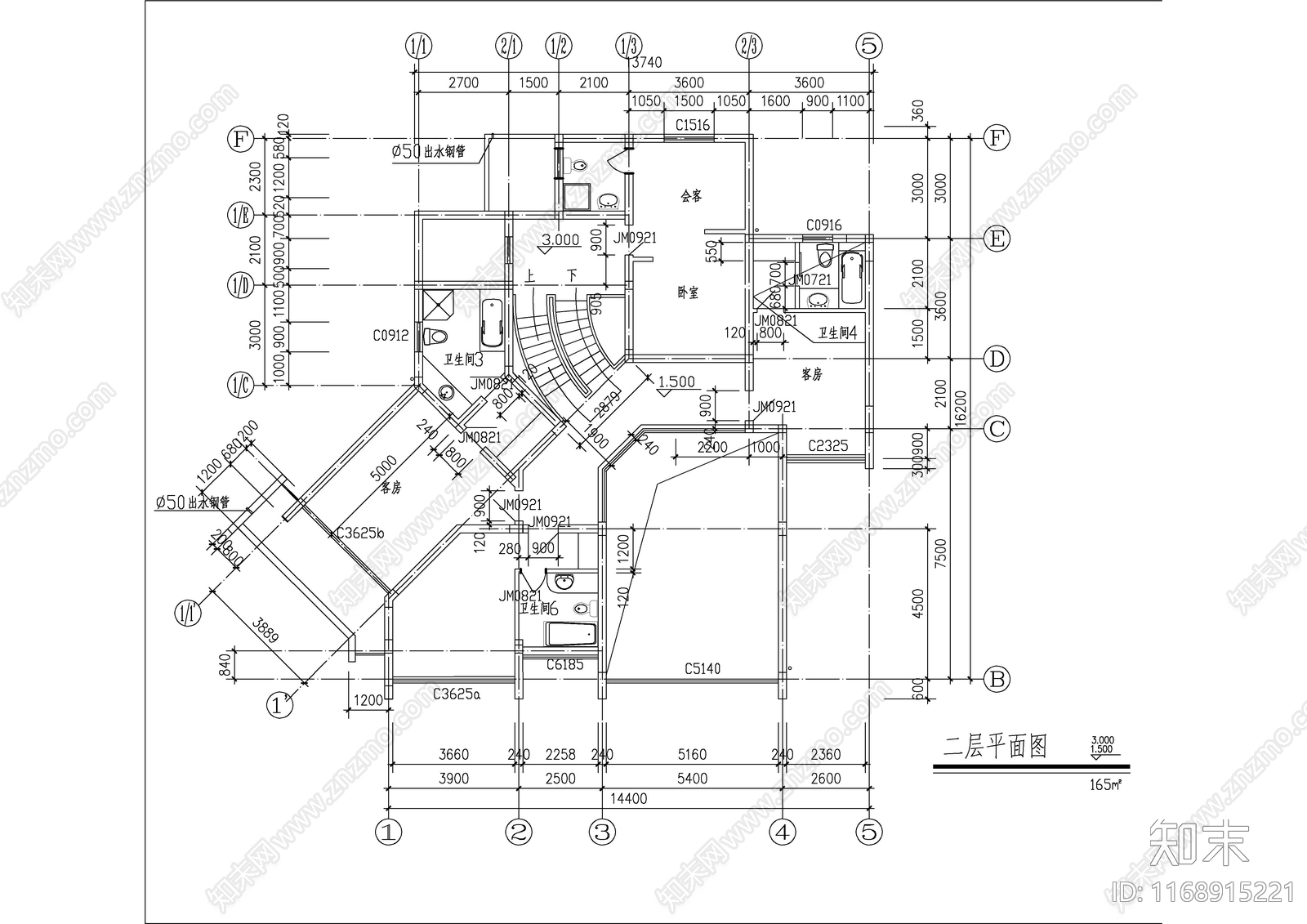 现代别墅建筑cad施工图下载【ID:1168915221】