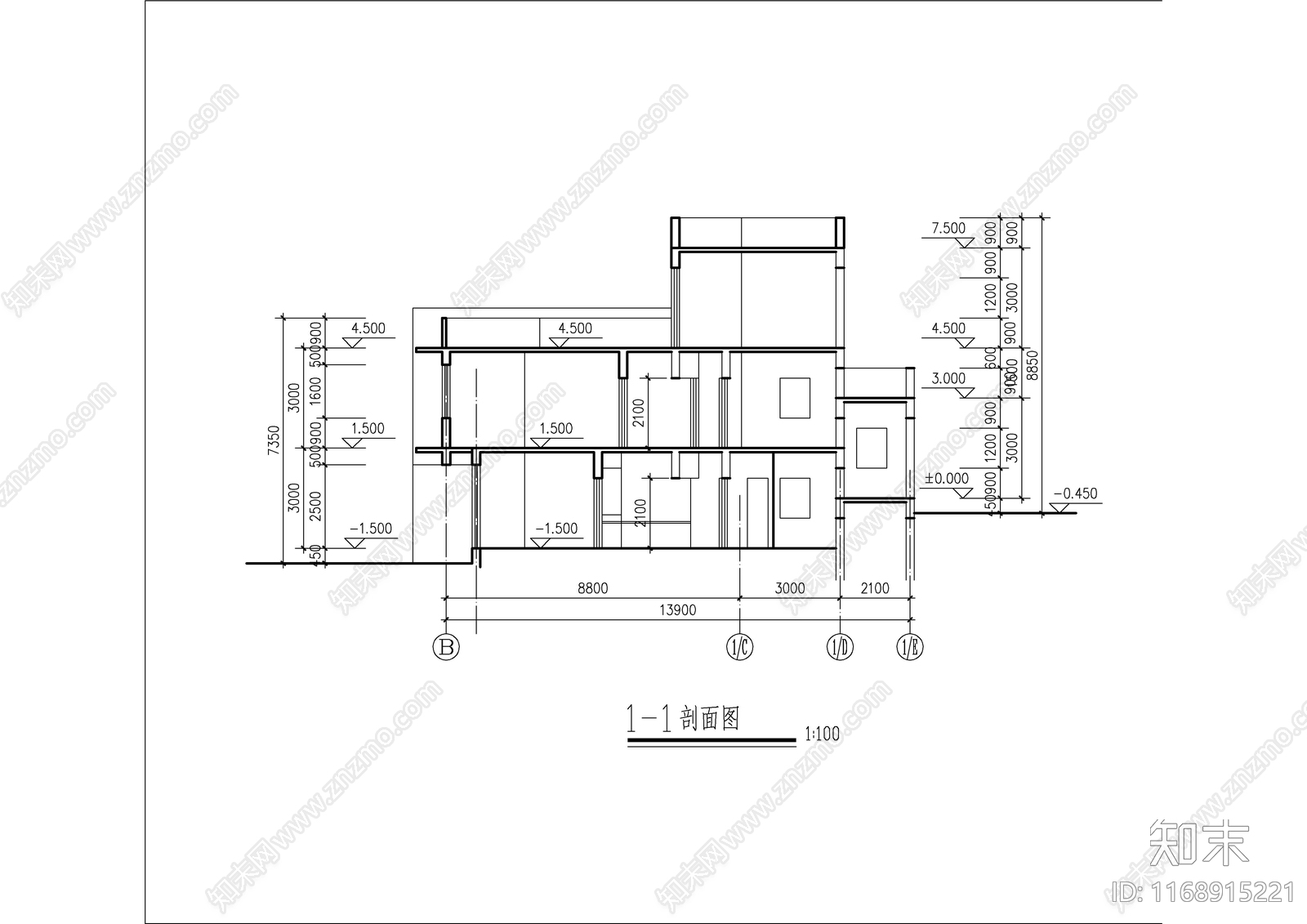 现代别墅建筑cad施工图下载【ID:1168915221】