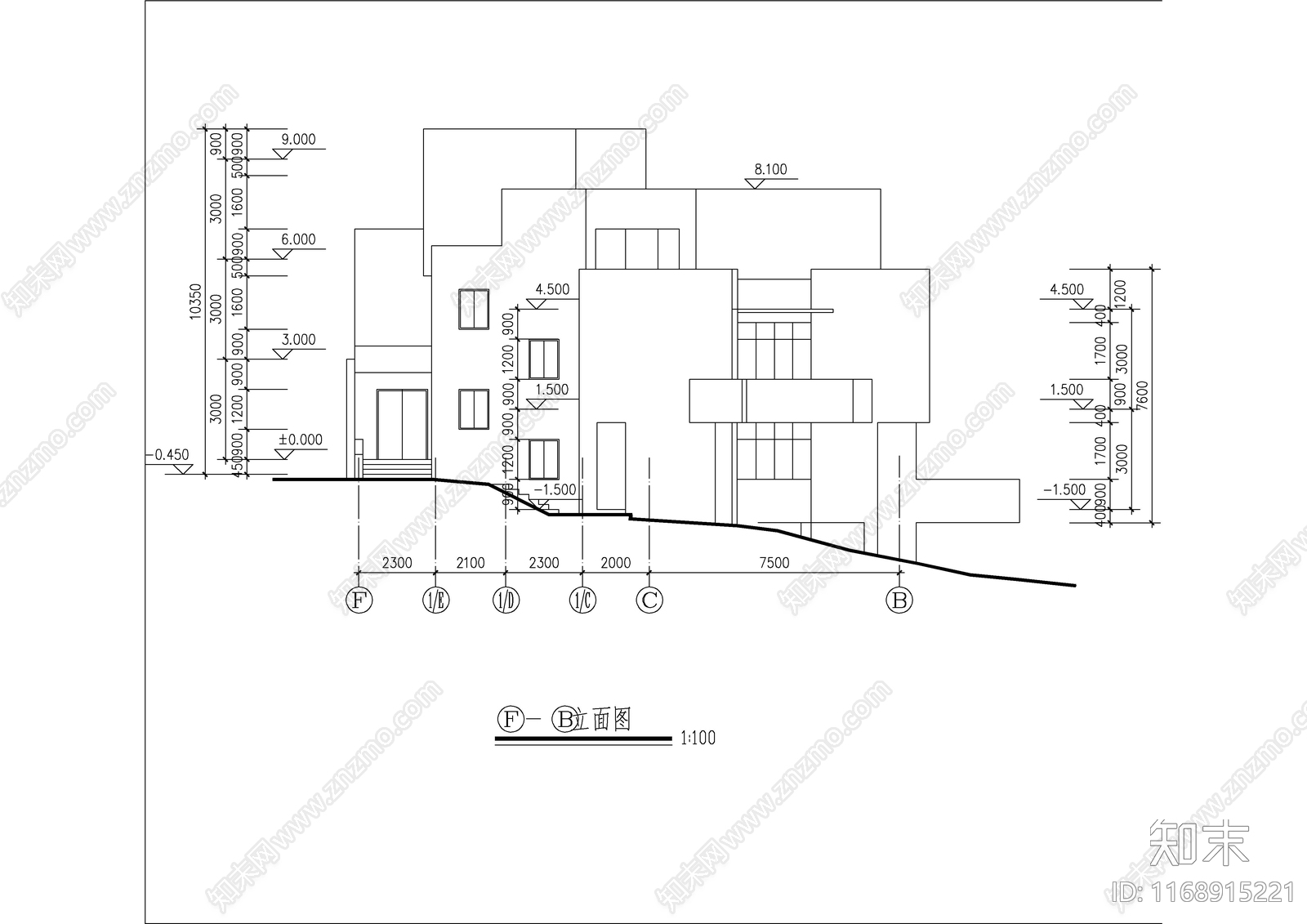 现代别墅建筑cad施工图下载【ID:1168915221】