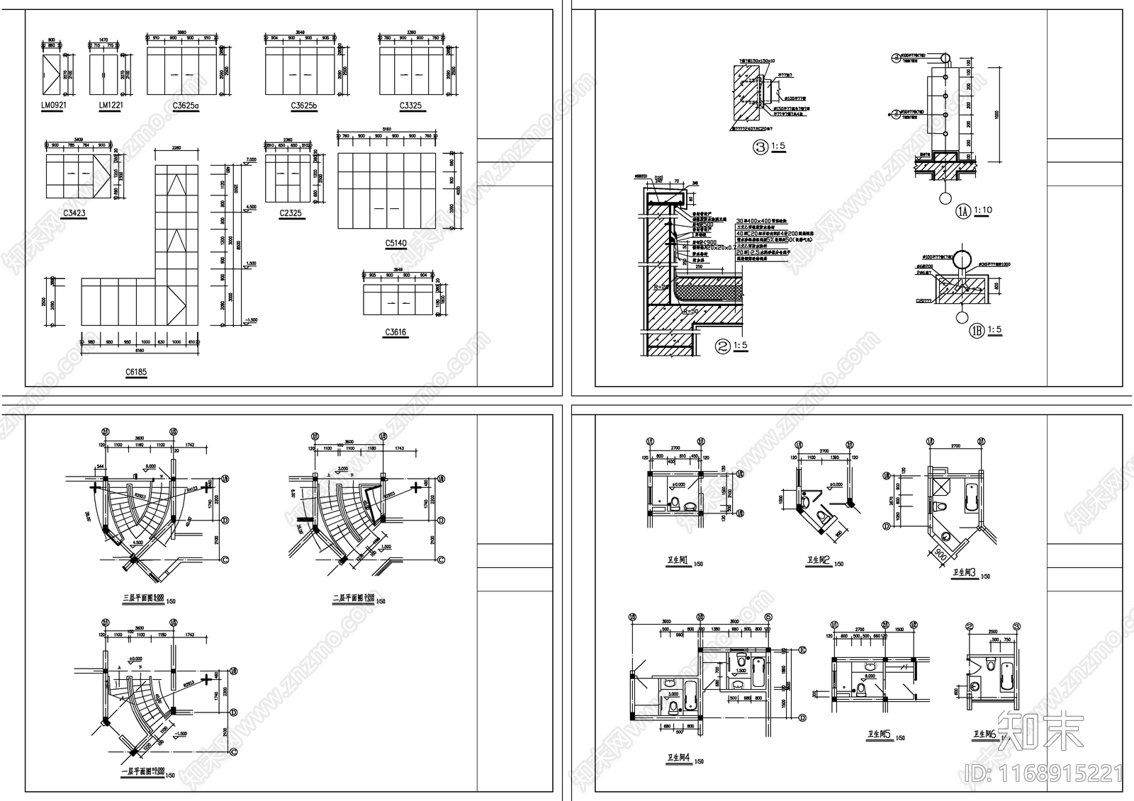 现代别墅建筑cad施工图下载【ID:1168915221】