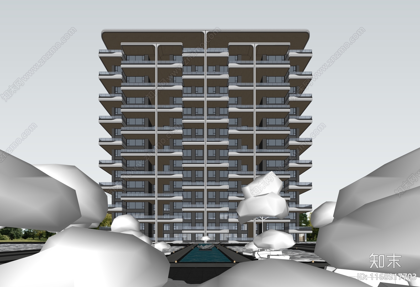 现代高层住宅SU模型下载【ID:1168917703】