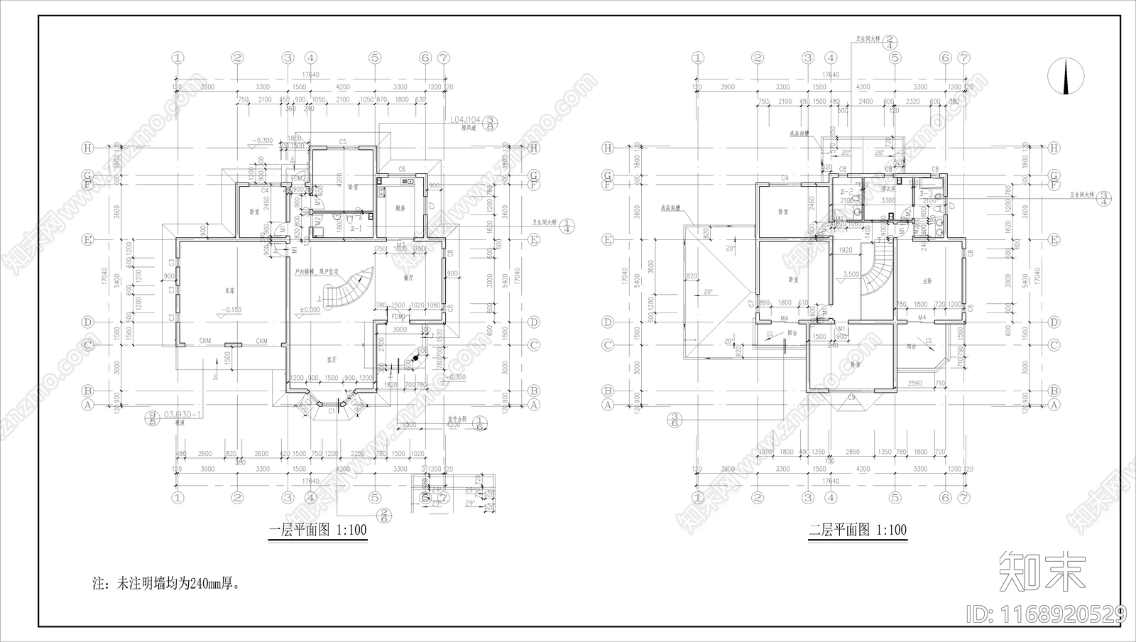 美式欧式别墅建筑cad施工图下载【ID:1168920529】