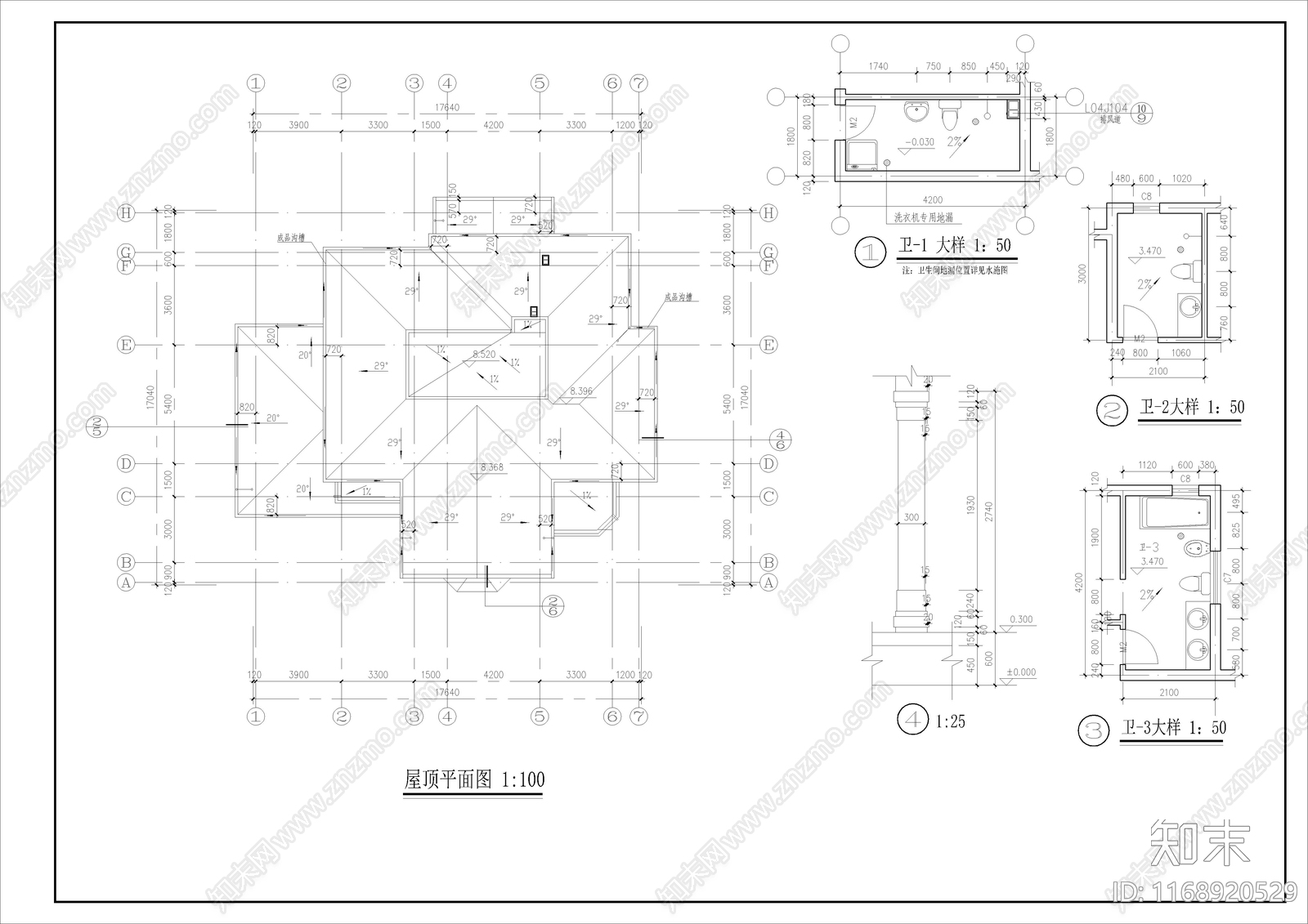 美式欧式别墅建筑cad施工图下载【ID:1168920529】