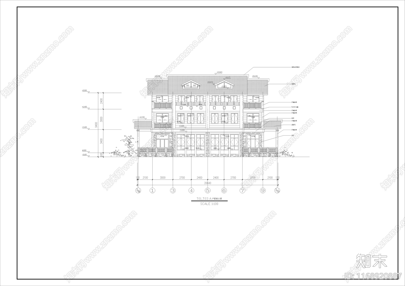 美式别墅建筑cad施工图下载【ID:1168920887】