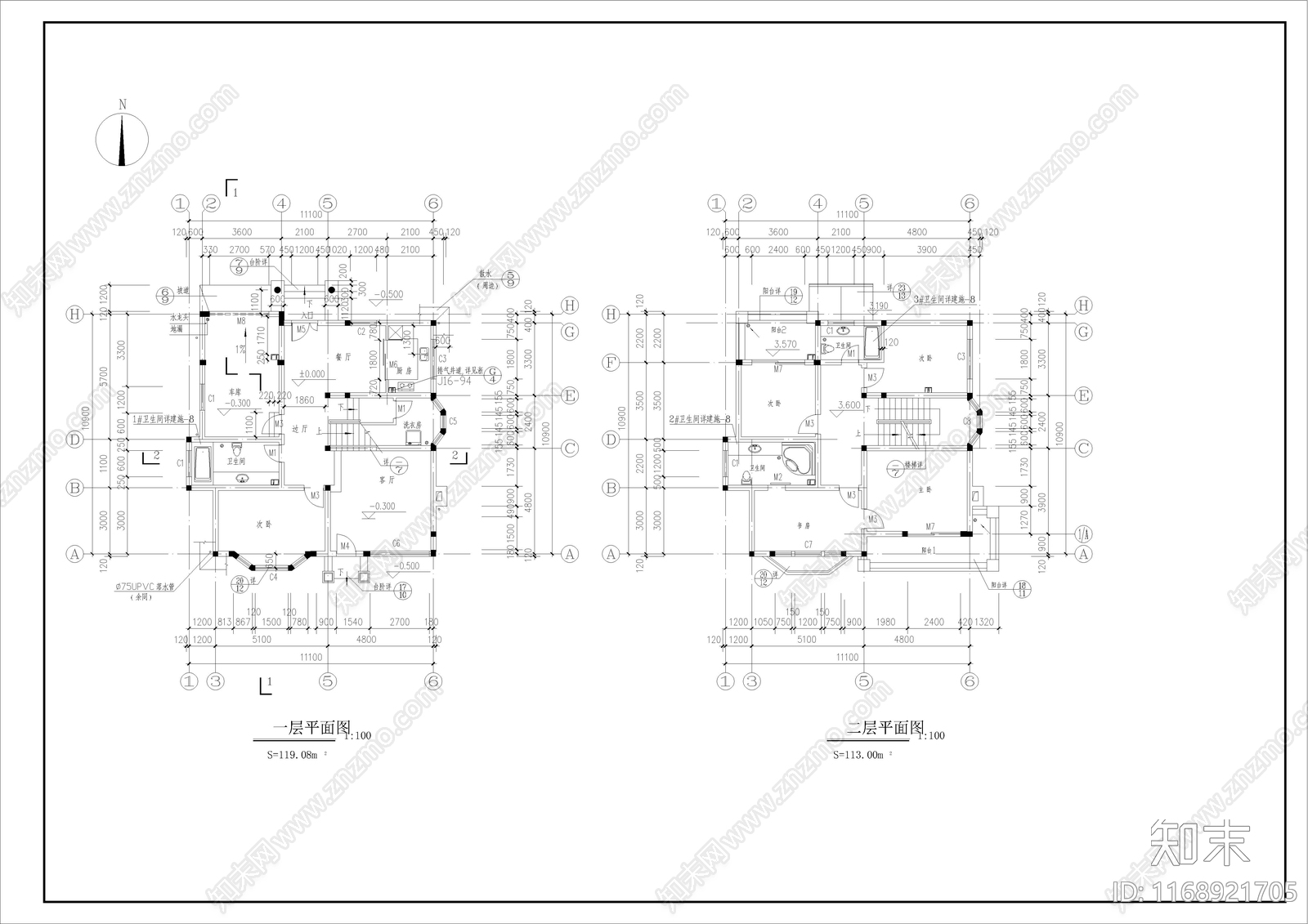 欧式别墅建筑cad施工图下载【ID:1168921705】