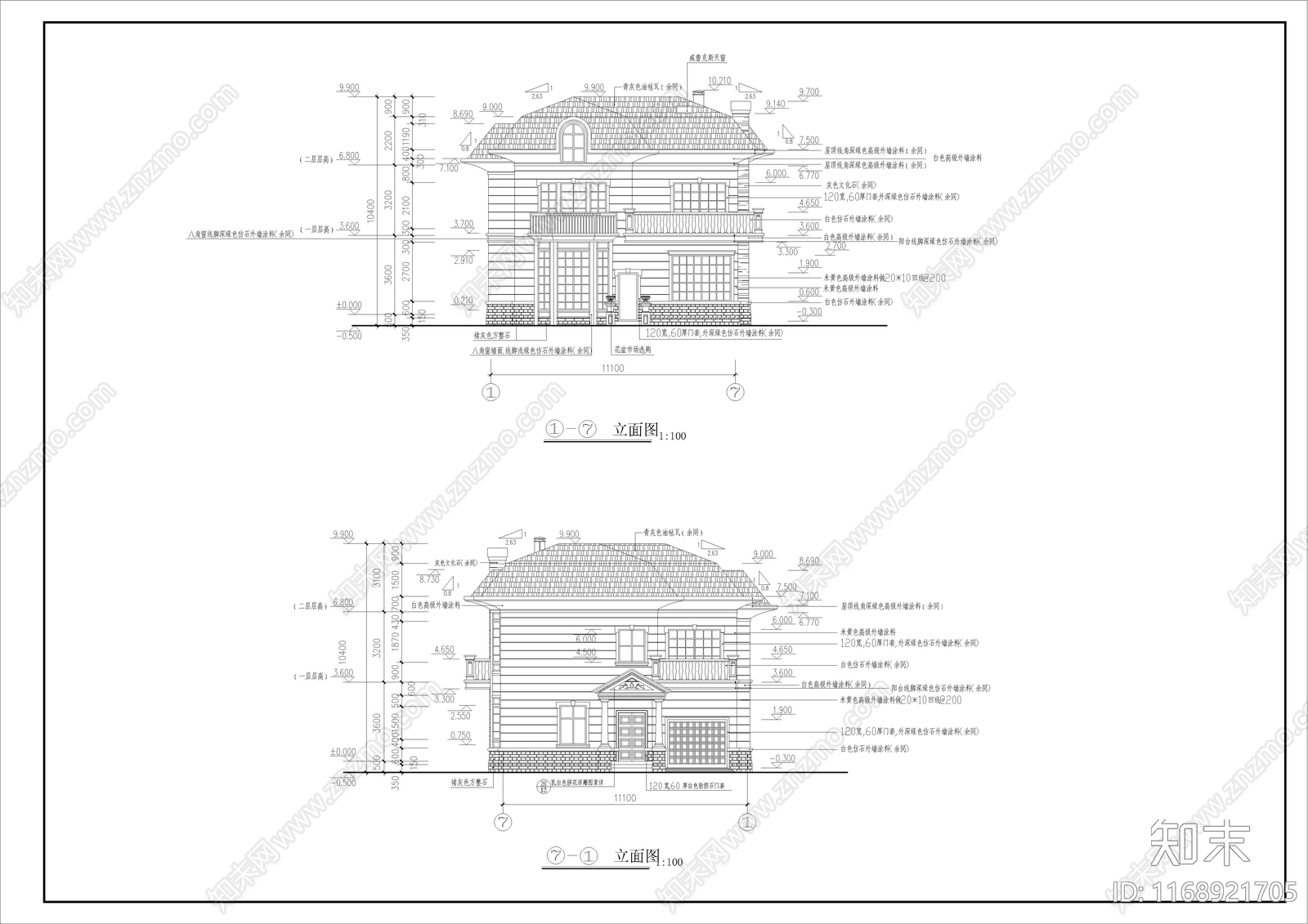 欧式别墅建筑cad施工图下载【ID:1168921705】