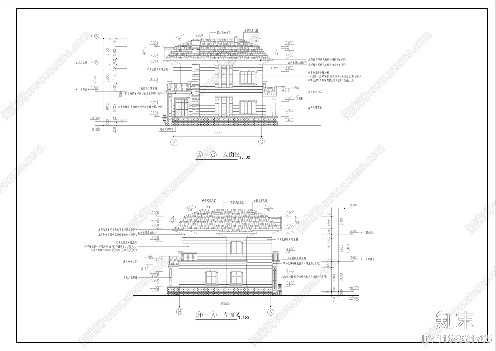 欧式别墅建筑cad施工图下载【ID:1168921705】