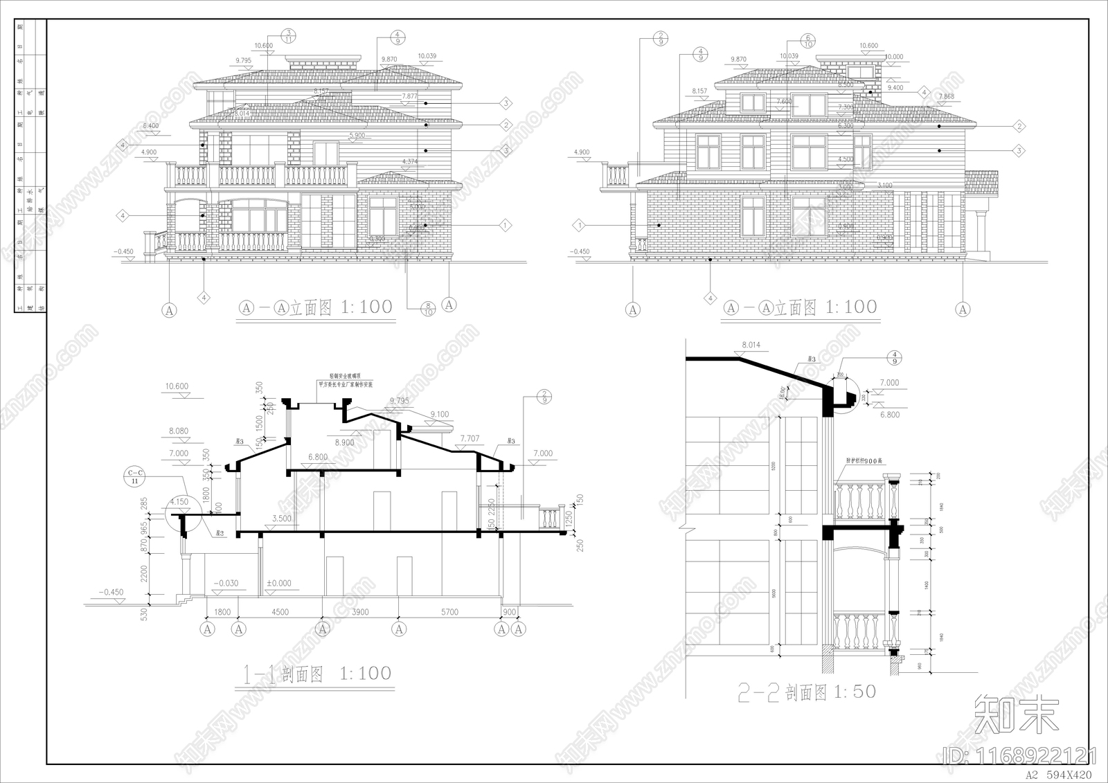 欧式别墅建筑cad施工图下载【ID:1168922121】