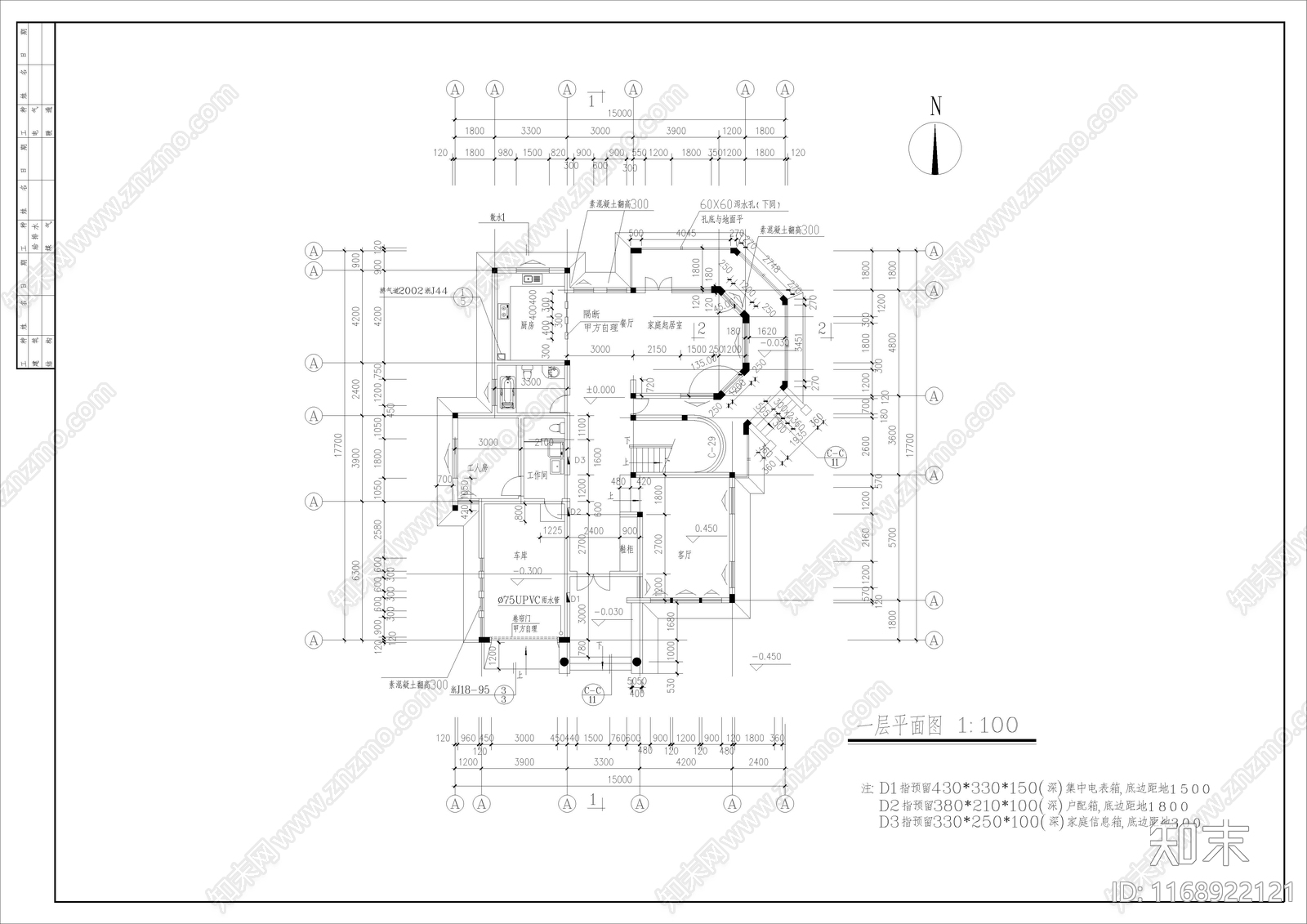 欧式别墅建筑cad施工图下载【ID:1168922121】