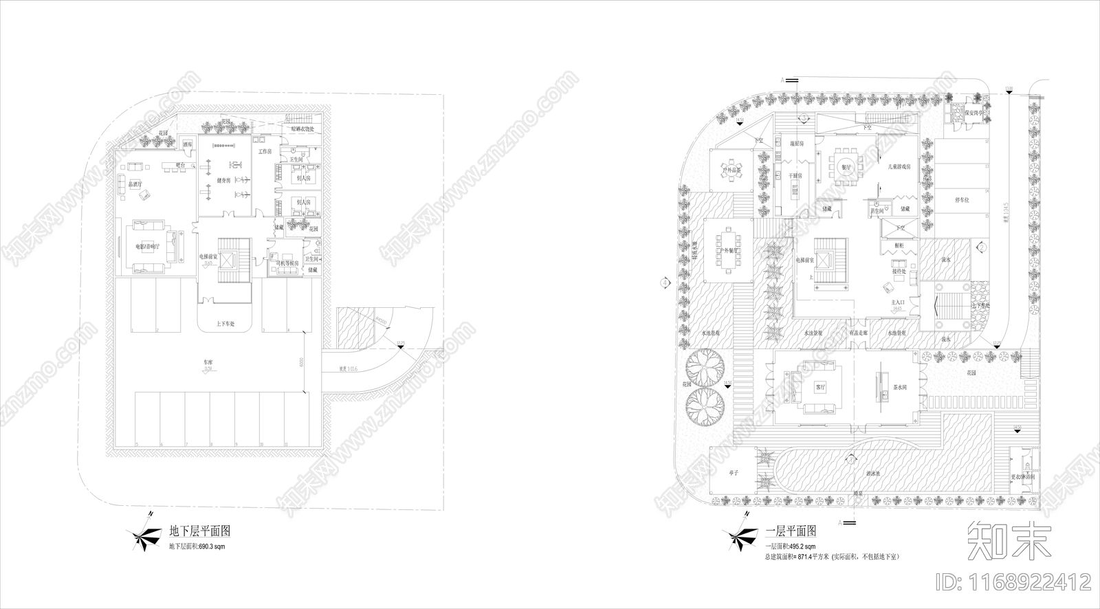 现代别墅建筑施工图下载【ID:1168922412】