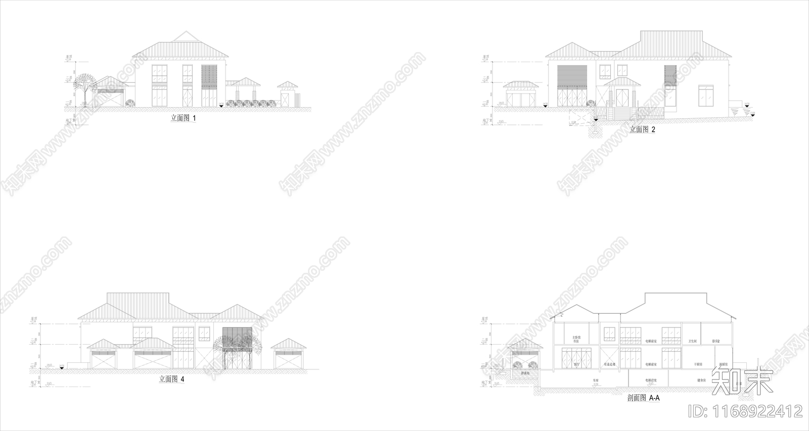 现代别墅建筑施工图下载【ID:1168922412】