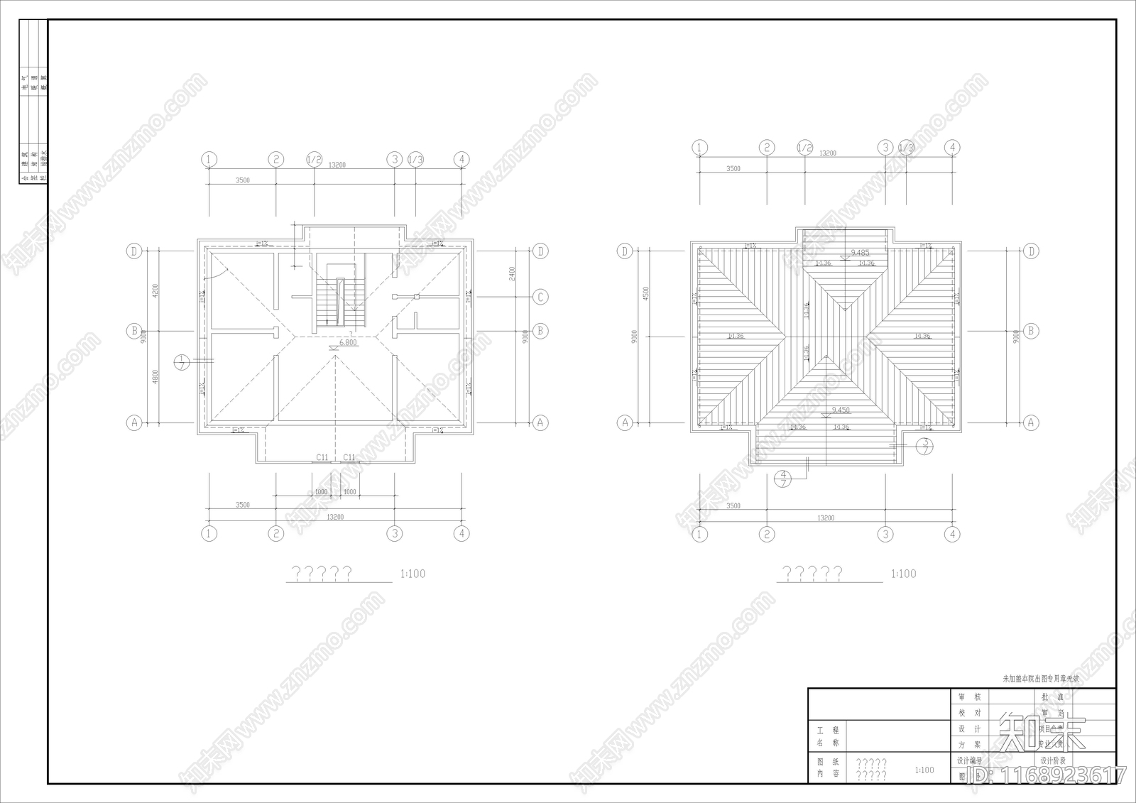 简欧别墅建筑cad施工图下载【ID:1168923617】