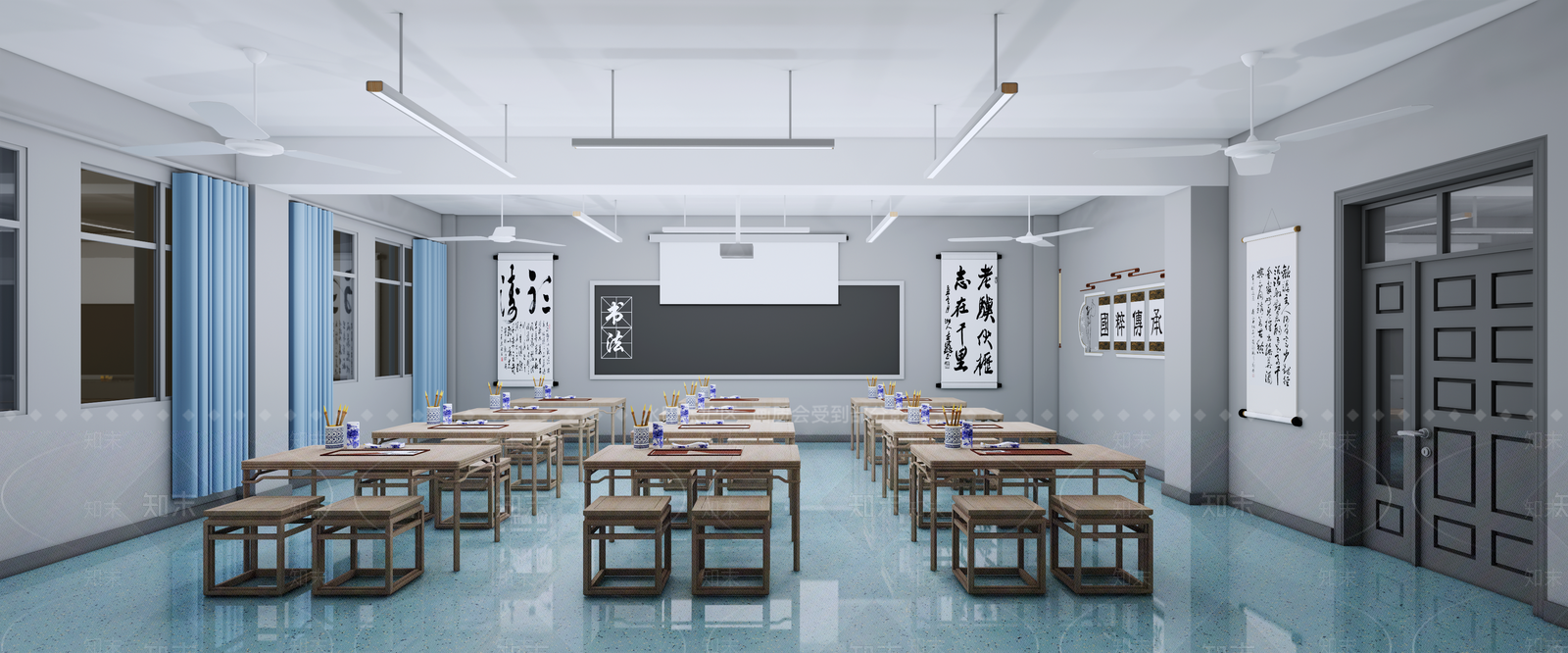 现代极简教室SU模型下载【ID:1168926405】